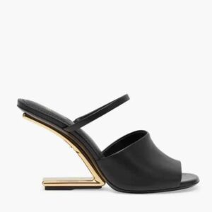 Metallic F-Heel mule sandals.